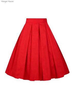 Pleated Vintage High Waist A-Line Midi Skirt with Pockets